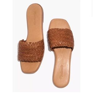 Madewell Lianne Braided Leather Flat Slip On Slide Sandals